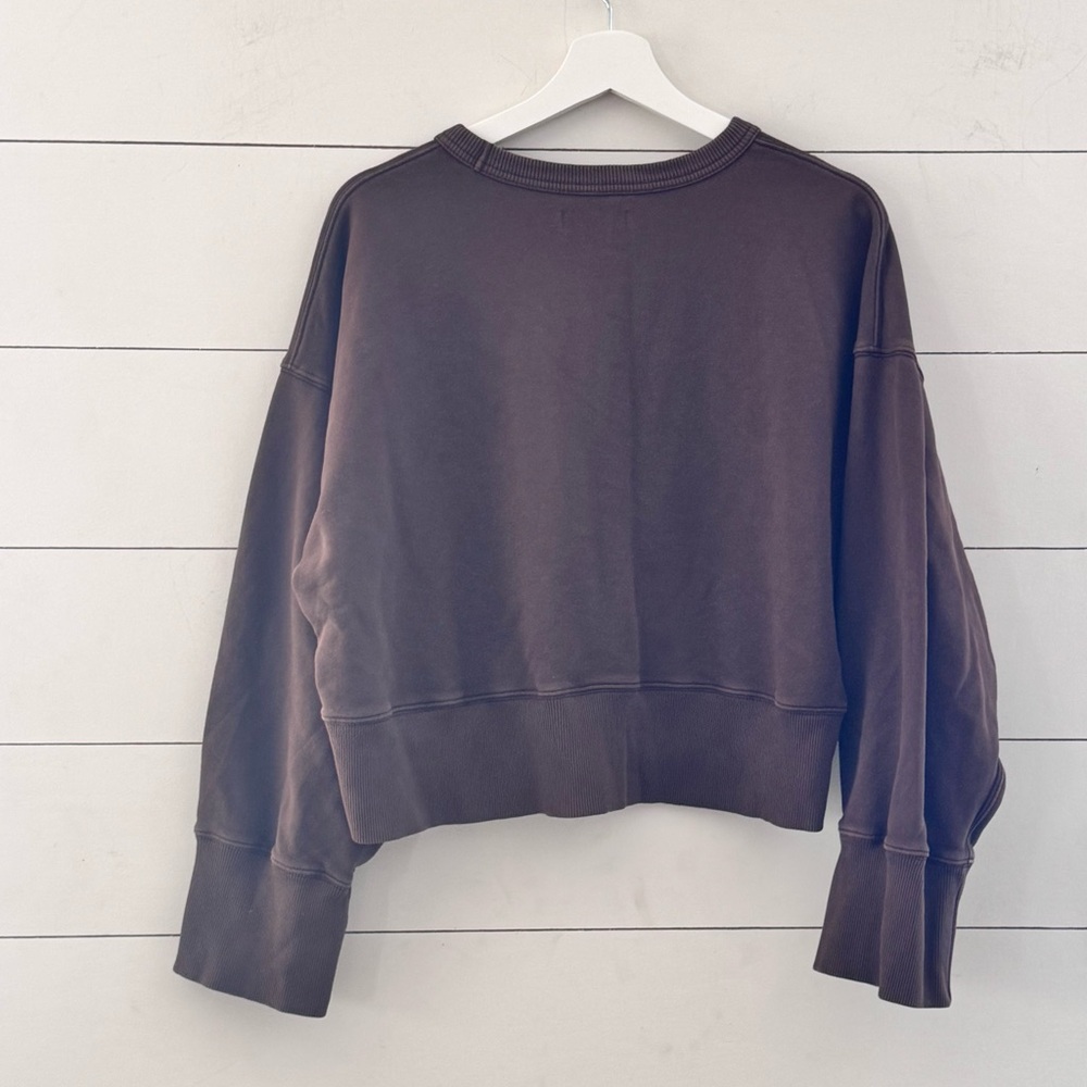 American Eagle AE77 Premium Relaxed Cropped Sweatshirt Organic Cotton Brown Sz S - Picture 6 of 8